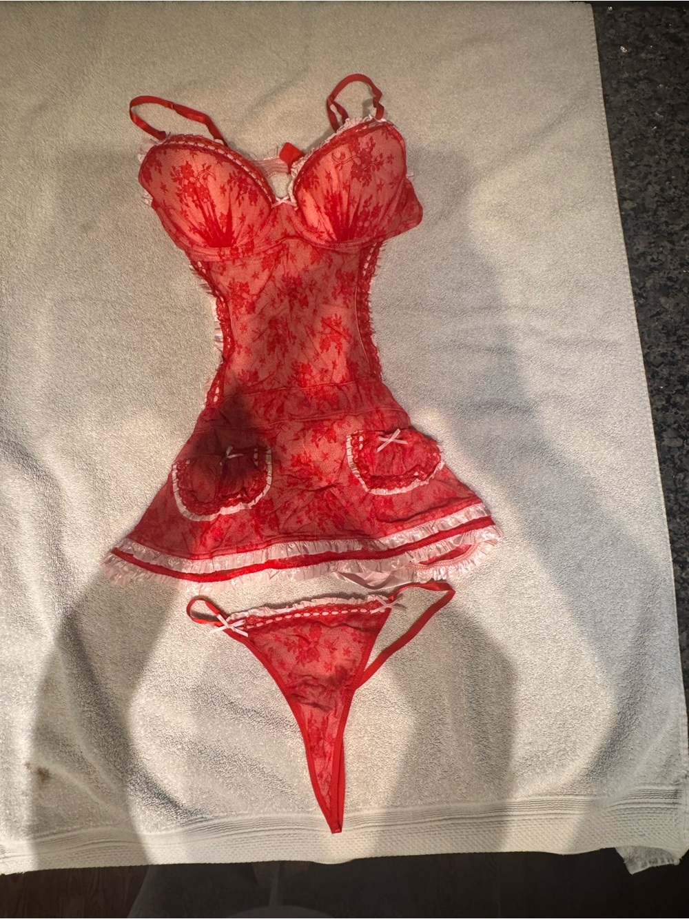 Victoria’s Secret - Red Lace Babydoll Chemise with Thong - Women Intimates